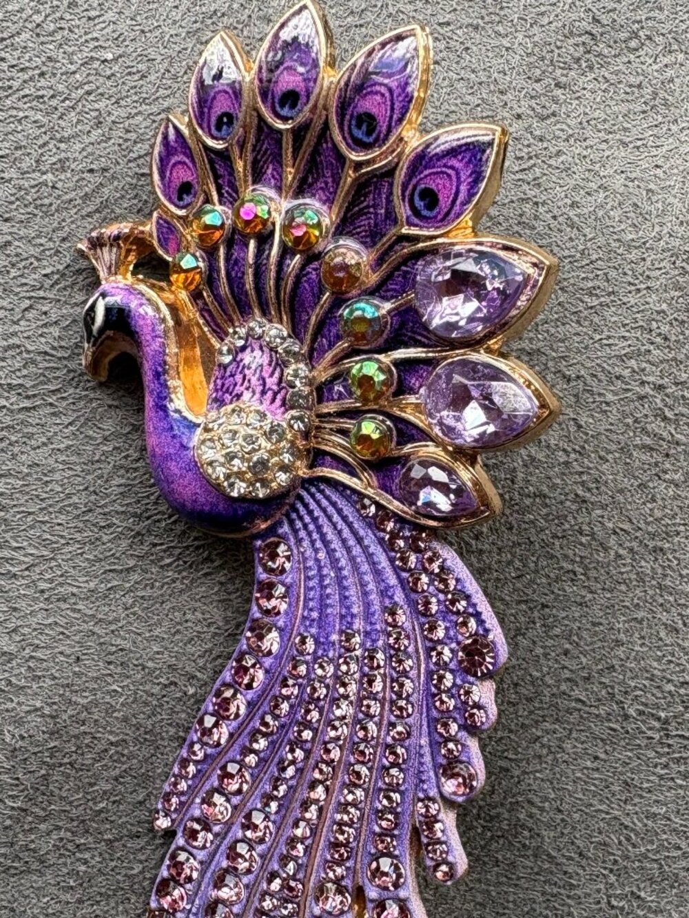 Bird Brooch Purple with Rhinestones and Enamel-New